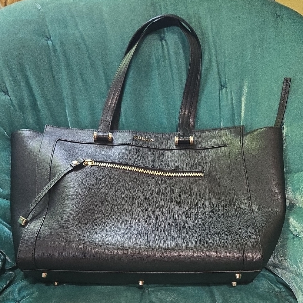 Furla Black Structured Leather Tote